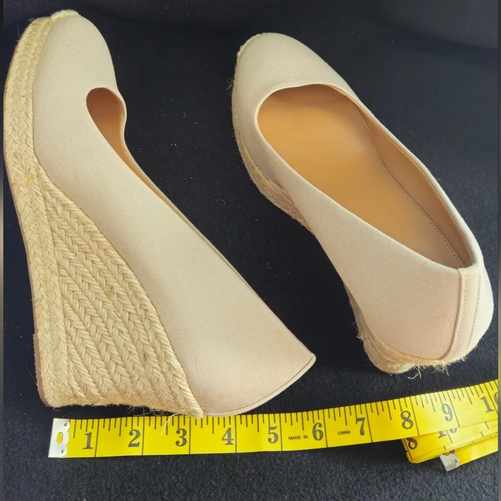 J. Crew Canvas Beige/Cream Espadrille Wedge Pumps - Size 10.5